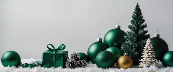 green theme christmas decor on plain white background for banner copy space