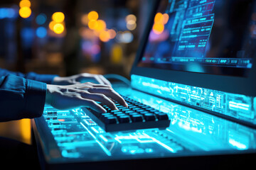 generated illustration close up  hand on computer keyboard