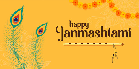 happy janmashtami festival horizontal banner illustration