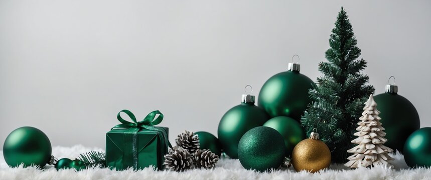 green theme christmas decor on plain white background for banner copy space