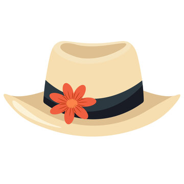 recommend clip art: Beach summer hat vector illustration, isolated on white background, hat with ribbon and flower
                    