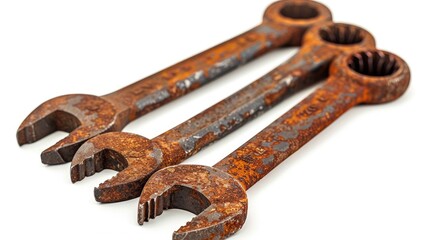 Rusty tools on white background