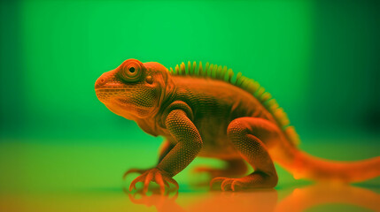 Obraz premium Orange Lizard on Green Background Photo