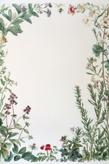 Naklejka premium Vintage botanical book page with watercolor plant illustrations framed by 1950s 35mm film border on white background.