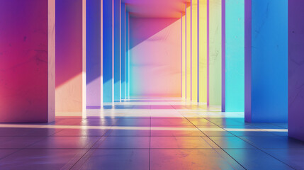 Bright rainbow modern minimalistic interior background wall mockup 3d render	
