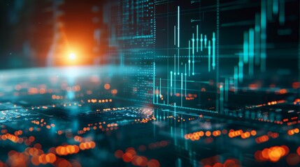 An abstract representation of financial data charts and technology, showcasing the integration of finance and digital innovation.

