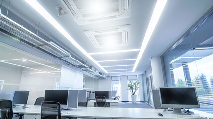 Modern Workspace with Ceiling-Mounted Air Conditioner for Comfortable Environment