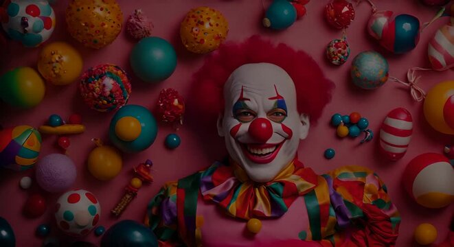 A Scary Clown smiles at the camera