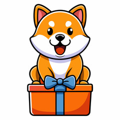 cute shiba inu brought a christmas present