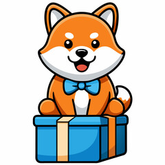 cute shiba inu brought a christmas present