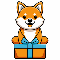 cute shiba inu brought a christmas present