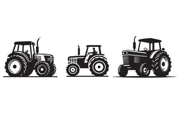 A simple, clean silhouette Set of a tractor with clear lines. white Background