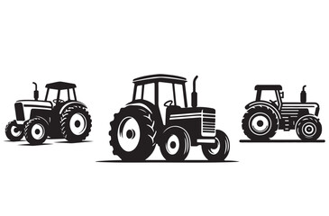 A simple, clean silhouette Set of a tractor with clear lines. white Background