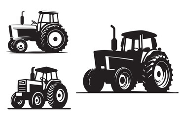 A simple, clean silhouette Set of a tractor with clear lines. white Background