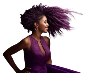 PNG Shaking beautiful Afro braids purple portrait dress.