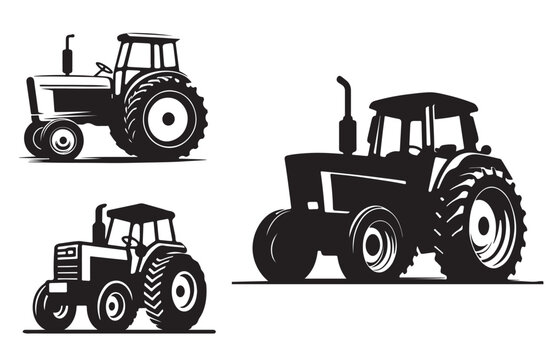 A simple, clean silhouette Set of a tractor with clear lines. white Background