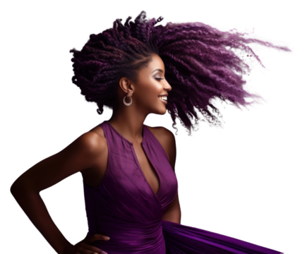 PNG Shaking beautiful Afro braids purple portrait dress.
