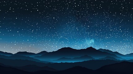 Fototapeta premium Night sky with stars over silhouette of black mountain range