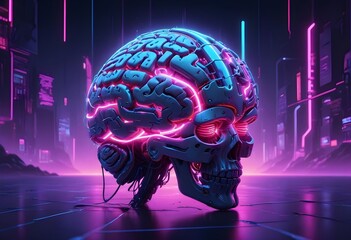 A stunning wallpaper featuring a 3D digital brain with neon lights, representing abstract concepts; a best-seller background with a futuristic vibe cyberpunk-A-stunning-wallpaper-featuring-a-3D-digi