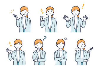 ビジネス女性の表情バリエーションセット＿イラスト