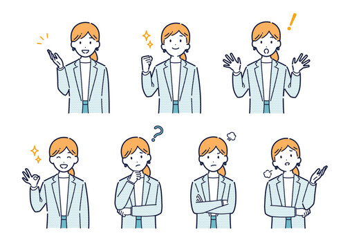 ビジネス女性の表情バリエーションセット＿イラスト