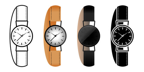 Wrist watch icon set. Linear and filled watch icons. Vector illustration Concept.