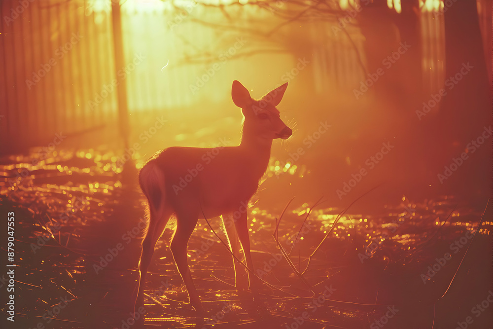 Poster Fawn Silhouette in Golden Sunset Photo