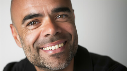 Obraz premium Joyful Brazilian Mixed Man with Bright Eyes on White Background