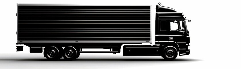Sleek black cargo truck on white background, side view. Ideal for logistics, transportation, and shipping concepts. Professional stock photo.