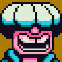 Clown 8-bit 80-s, avatar pixel art character, cartoon vector icon, game user or web profile persons, people, social net portrait, man face, minimalistic style.