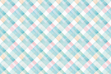 水彩画の水色とピンクとオレンジのチェック柄シームレスパターン背景イラスト