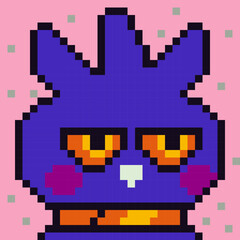 Pixel art owl character 8-bit, 80-s, avatar, guy face, cartoon vector icon, game user, web profile persons, people, social net portrait. 