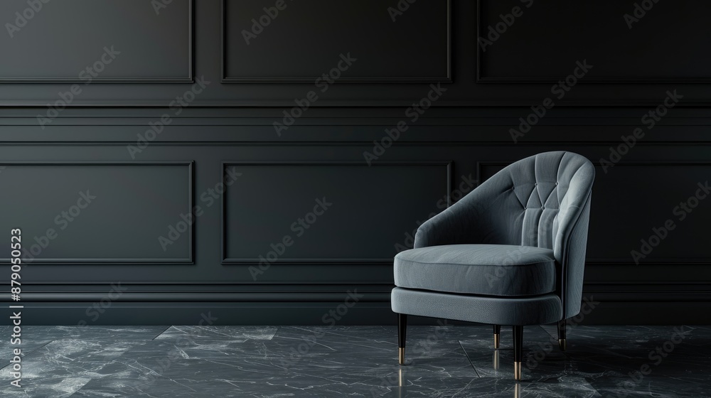 Wall mural elegant gray chair against dark backdrop