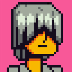 Pixel art human character 8-bit, 80-s, avatar, guy face, cartoon vector icon, game user, web profile persons, people, social net portrait. Non-fungible token.