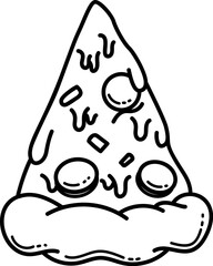 Pizza slice. Cartoon pizza illustration. Pizza with Melted cheese Cartoon Icon. Design element for emblem, poster, icon, menu. Vector illustration