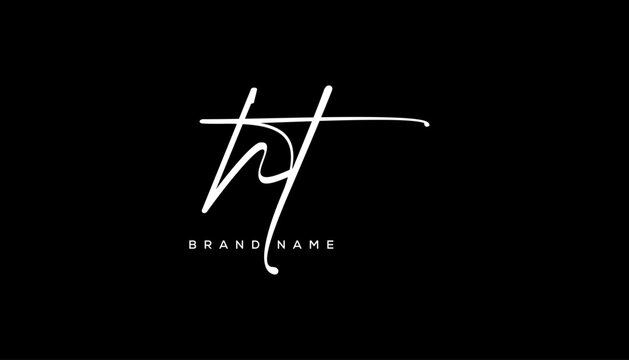 HT letter beauty handwriting vector logo. 