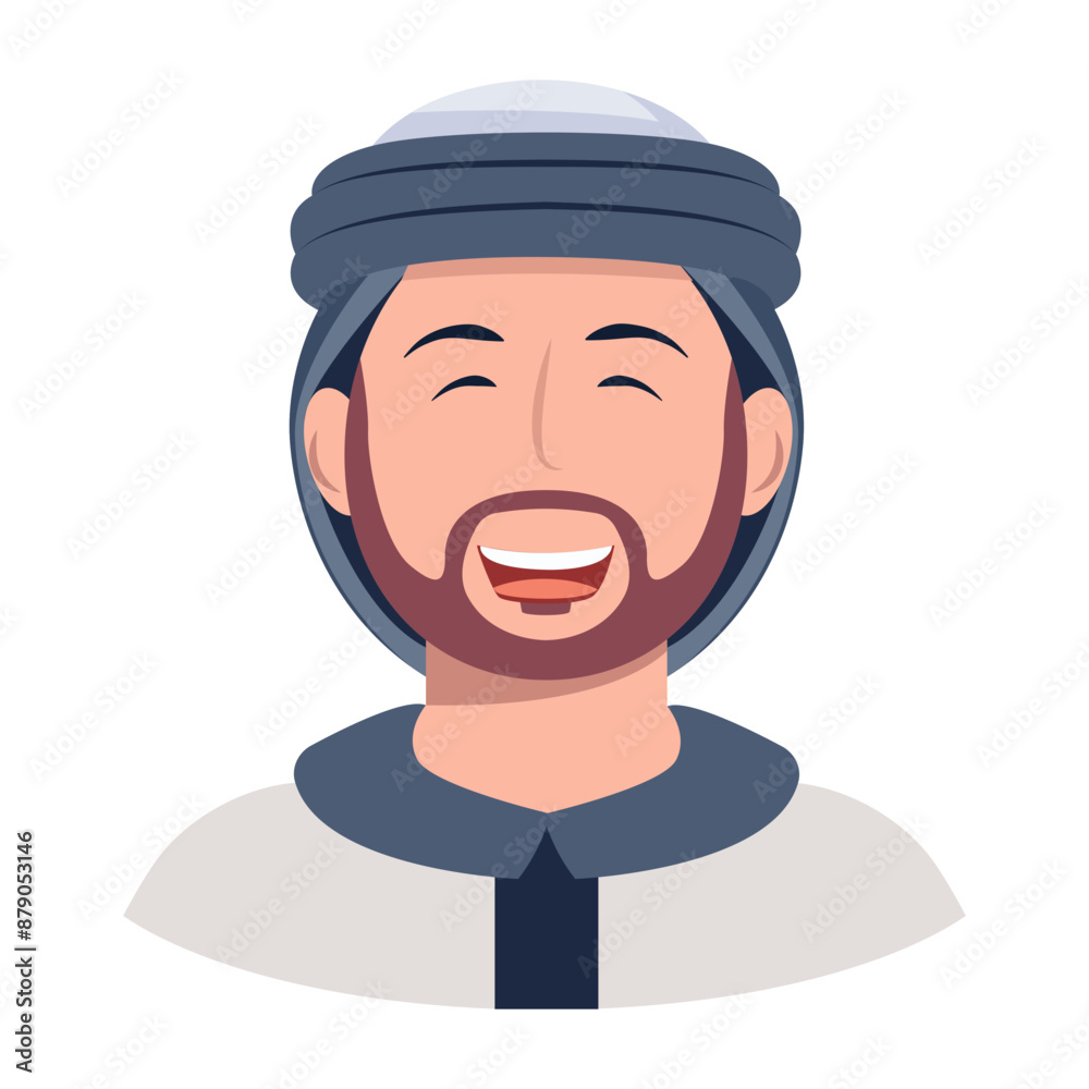 Poster smiling arab man, flat character icon