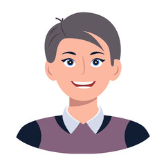 A flat character icon of boy smiling 

