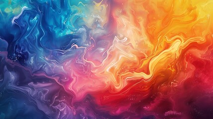 A whirlwind of vibrant hues dances across a textured canvas, merging with playful liquid swirls to create an enchanting visual spectacle.