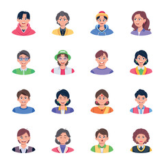 WebCollection of People Faces Flat Icons 


