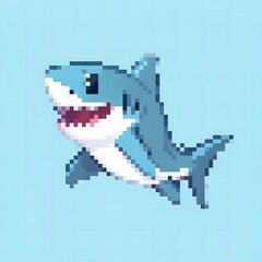 Fototapeta premium 可愛いサメ単体のドット絵イラスト