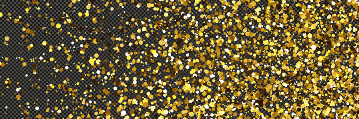 Gold glittering dust with stars on transparent backdrop