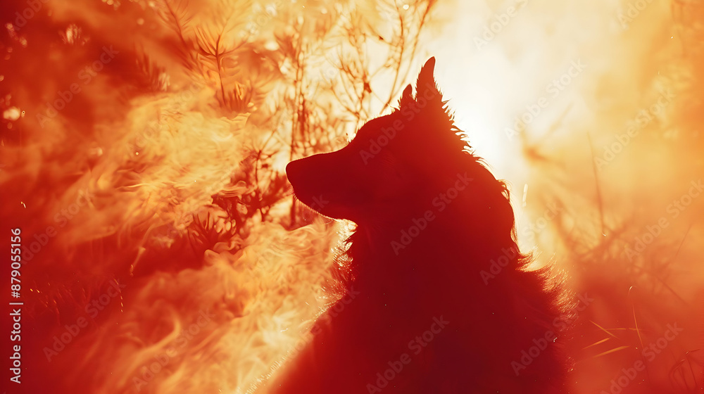 Poster Silhouette of a Dog in Smoky Sunset