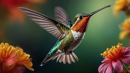 Fototapeta premium Hummingbird Hovering Over Beautiful Flower