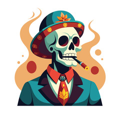 skull with a cigar cartoon illustration 