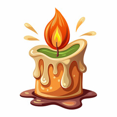 Burning wax candle. Cartoon vector illustration. Item for divination, witch,  lighting (5)