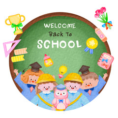 Obraz premium back to school, cute student, study in classrooms, elements student and graduation, hand drawn and watercolor