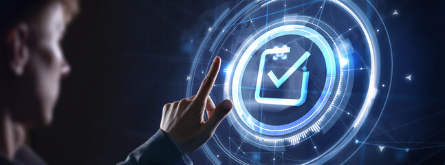 Standard quality control. Certification. Business, technology, internet and networking concept.
