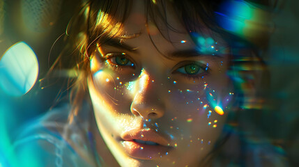 Woman with Rainbow Lens Flare  - Portrait Illustration