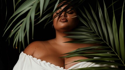 Curvy model in a fashion shoot, confidently displaying self-worth and style, a modern representation of beauty standards and individuality